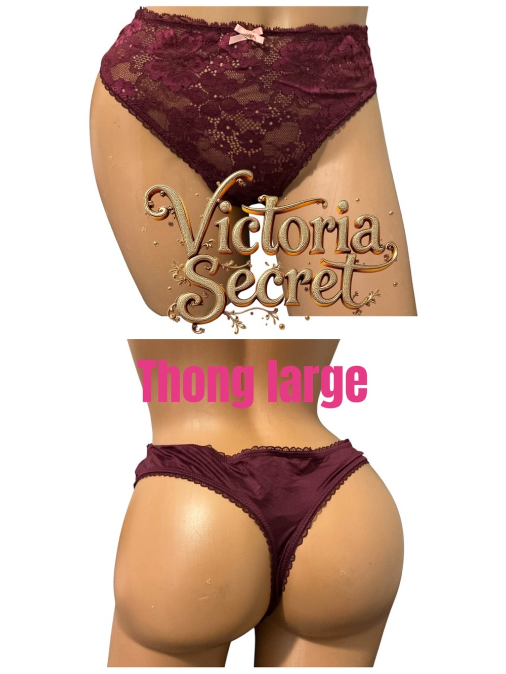 Victoria's Secret Burgundy Lace-Front Thong